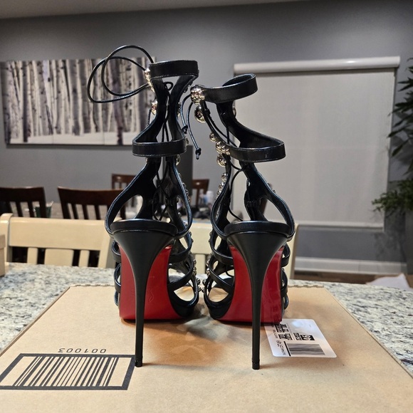 NEW Christian Louboutin Amazoubille Ghille Cage Black Studded Heels Size 7.5 - Picture 7 of 13